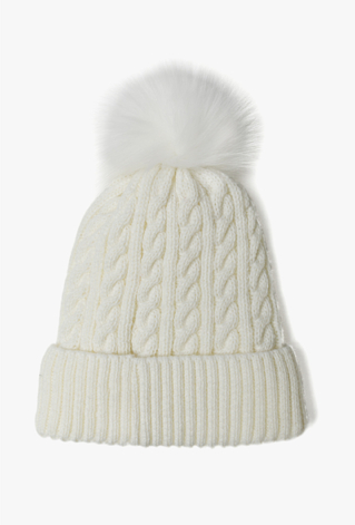 Kremowa czapka zimowa z pomponem