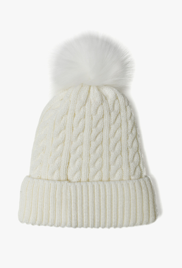 Kremowa czapka zimowa z pomponem