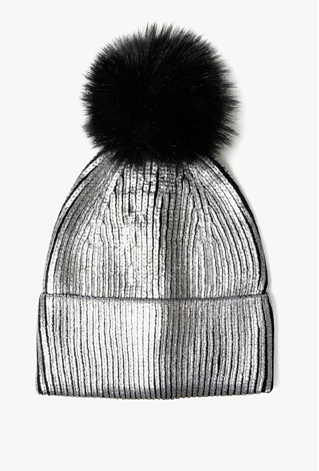 Metalizowana czapka zimowa z pomponem
