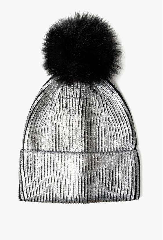 Metalizowana czapka zimowa z pomponem