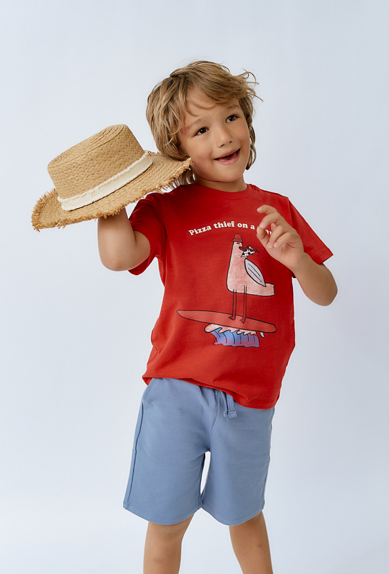 T-shirt chłopięcy czerwony z zabawnym nadrukiem