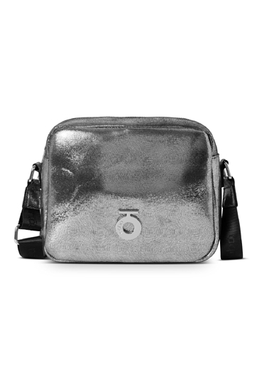 Srebrna listonoszka z połyskiem i regulowanym paskiem.