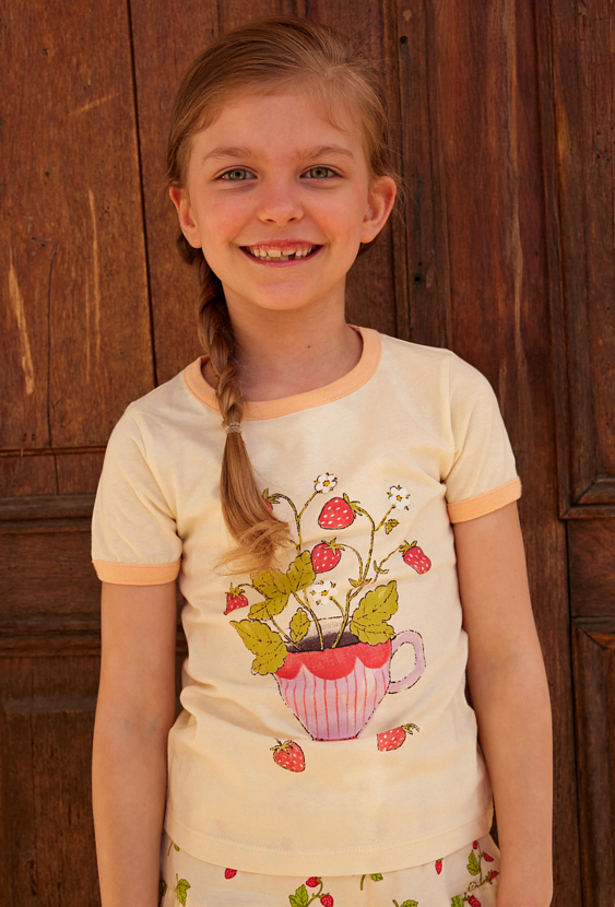 T-shirt dla dziewczynki - ecru z poziomkami