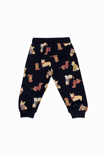 Spodnie dresowe dziecięce granatowe – nadruk w pieski.