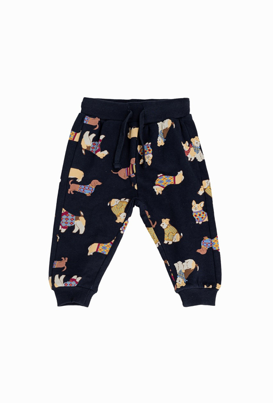 Spodnie dresowe dziecięce granatowe – nadruk w pieski.
