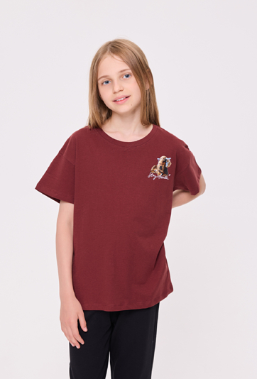 T-shirt dziewczęcy z nadrukiem jamnika