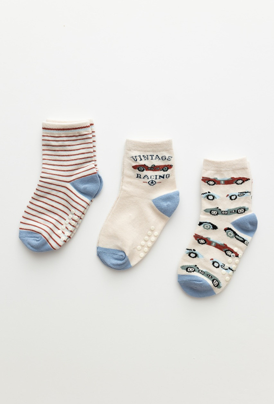 Skarpetki chłopięce antypoślizgowe w auta - 3pak