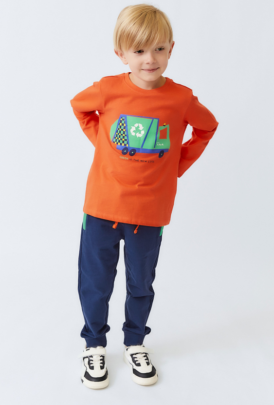 Granatowe spodnie dresowe dziecięce Slim z kolorowymi wstawkami.