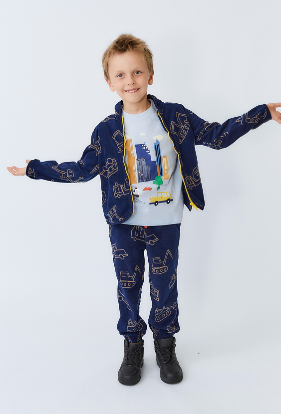 Spodnie chłopięce polarowem z motywem autek