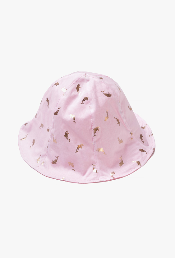 Dwustronny kapelusz dla dziewczynki – z błyszczącymi delfinami