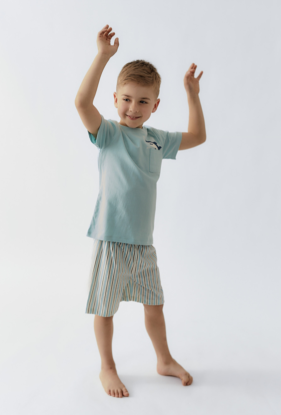 Bawełniana piżama z krótkim rękawem - niebieska z rekinem