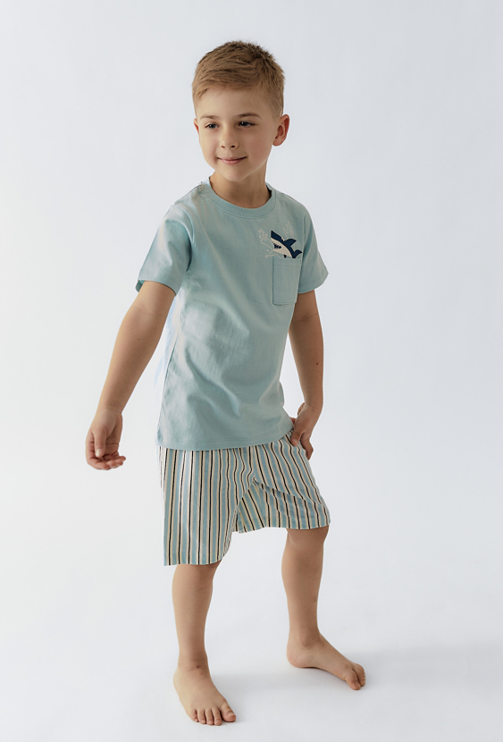 Bawełniana piżama z krótkim rękawem - niebieska z rekinem