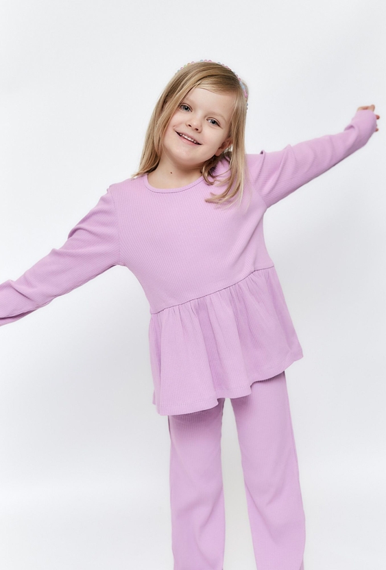 Dziewczęcy komplet – liliowa tunika i spodnie