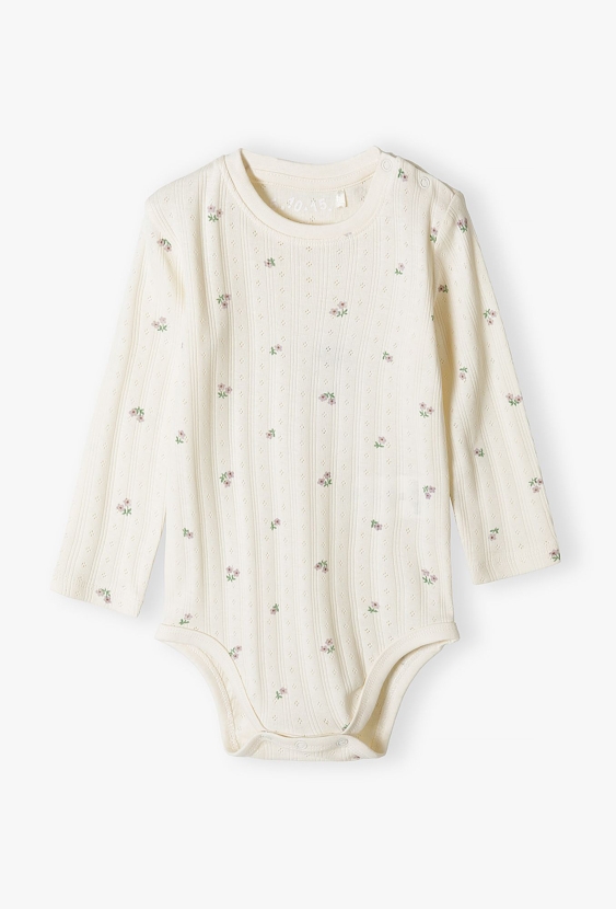 Body niemowlęce z długim rękawem - ecru  w kwiatki - 5.10.15.