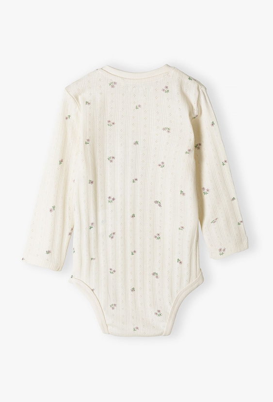 Body niemowlęce z długim rękawem - ecru  w kwiatki - 5.10.15.