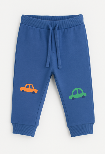 Spodnie dresowe chłopięce – nadruk autek na kolanach.