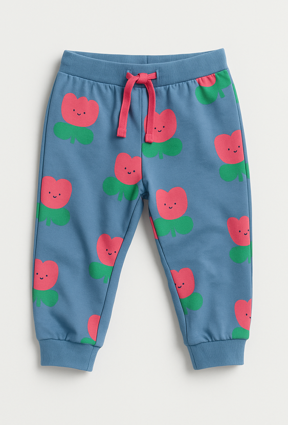 Spodnie dresowe dziewczęce z kwiatowym nadrukiem.