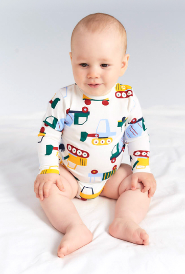 Body niemowlęce z długim rękawem - białe w samochody - 5.10.15.