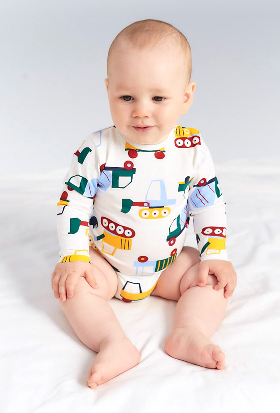 Body niemowlęce z długim rękawem - białe w samochody - 5.10.15.