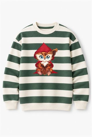 Bluza w paski z nadrukiem -  