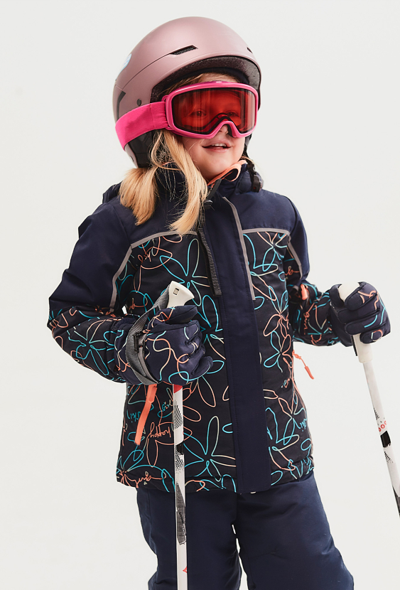 Kurtka narciarska dla dziewczynki granatowa w kwiaty - 5.10.15.
