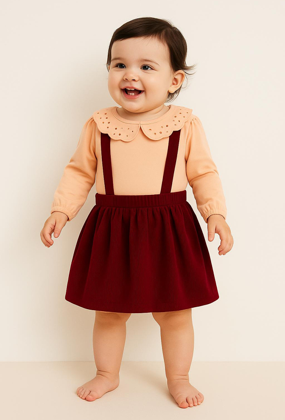 Komplet dziewczęcy body + spódniczka na szelkach