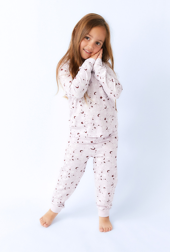 Dziewczęca piżama bawełniana z motywem księżyca i gwiazdek