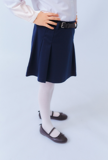 Spódnica granatowa z zakładkami i paskiem