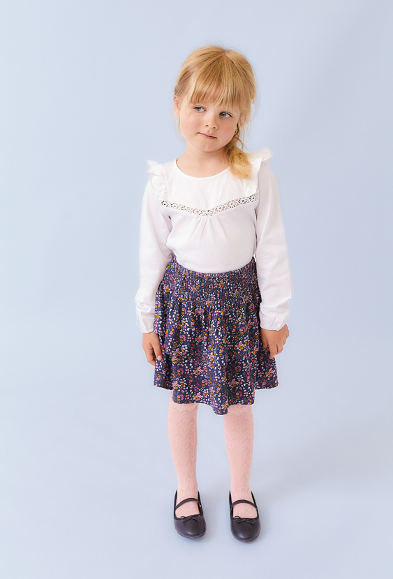 Granatowa spódnica dziewczęca w kwiaty – 100% wiskoza
