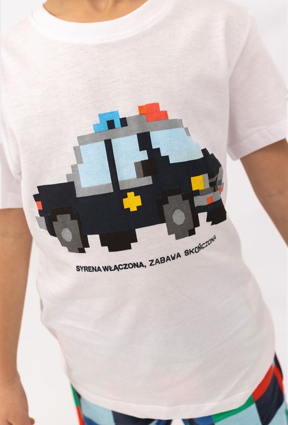 Koszulka chłopięca  „Wóz policyjny z klocków”