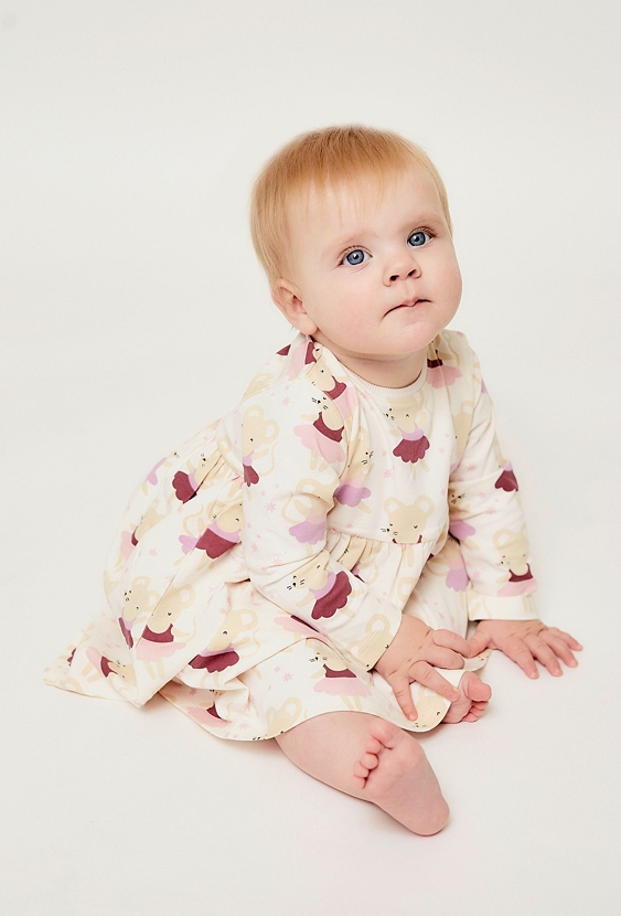 Sukienka niemowlęca z rękawem w kolorowe myszki