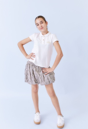 Spódnica dziewczęca bombka beżowa w kratkę