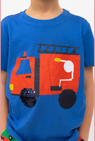 Koszulka chłopięca niebieska „Wóz strażacki”