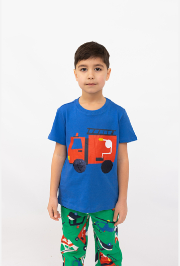 Koszulka chłopięca niebieska „Wóz strażacki”