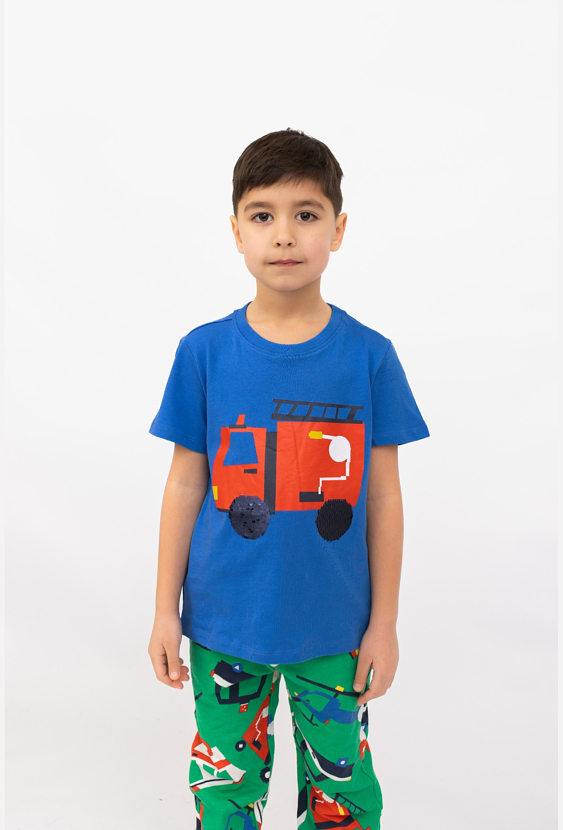 Koszulka chłopięca niebieska „Wóz strażacki”