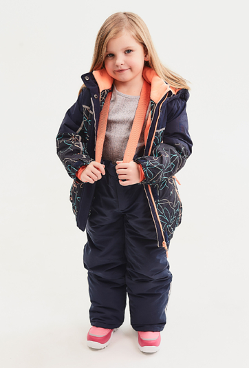 Granatowe spodnie narciarskie dla dziewczynki z szelkami