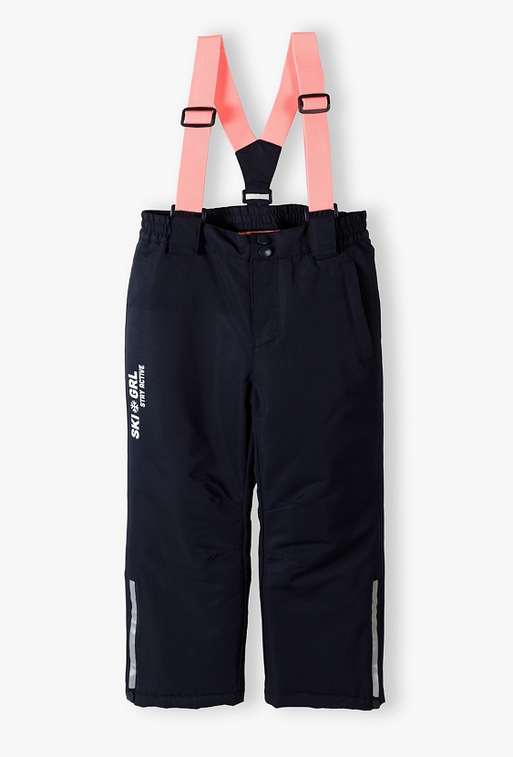 Granatowe spodnie narciarskie dla dziewczynki z szelkami