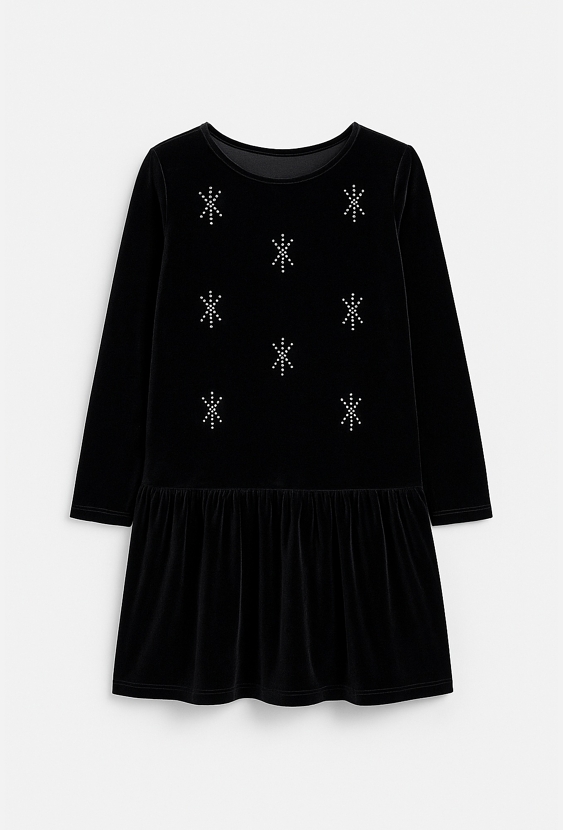 Welurowa sukienka z długim rękawem