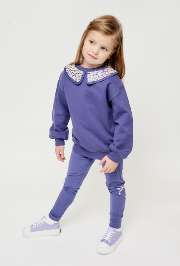 Granatowe legginsy dziewczęce z ozdobną wstążką - 5.10.15,