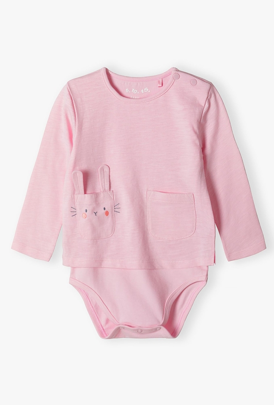 Różowe body z króliczkiem z długim rękawem
