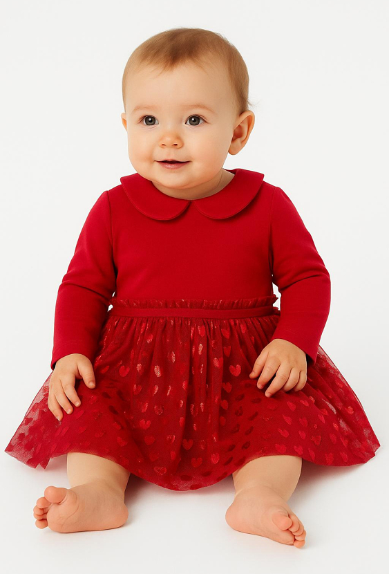 Czerwona sukienka dla dziewczynki z tiulem i serduszkami