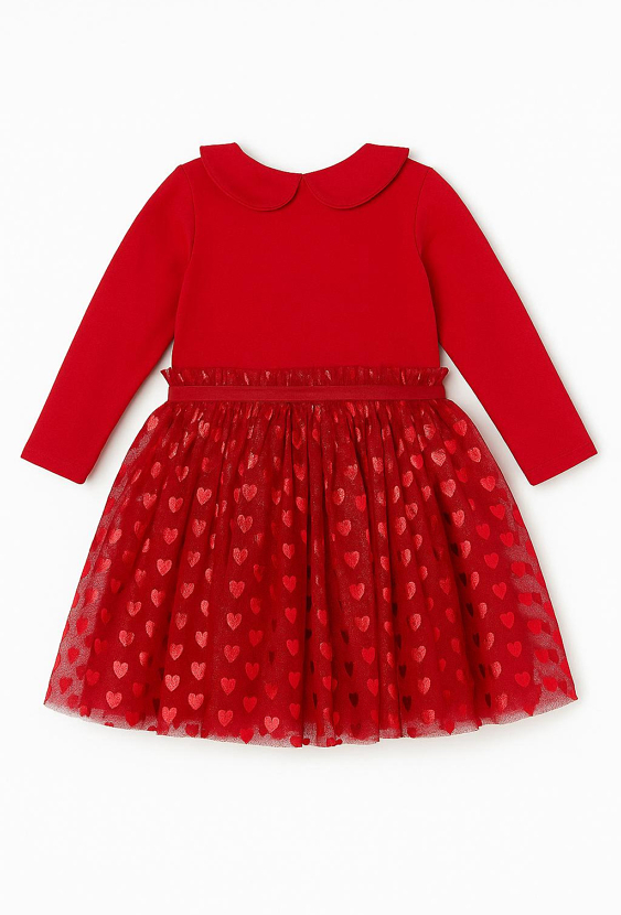 Czerwona sukienka dla dziewczynki z tiulem i serduszkami