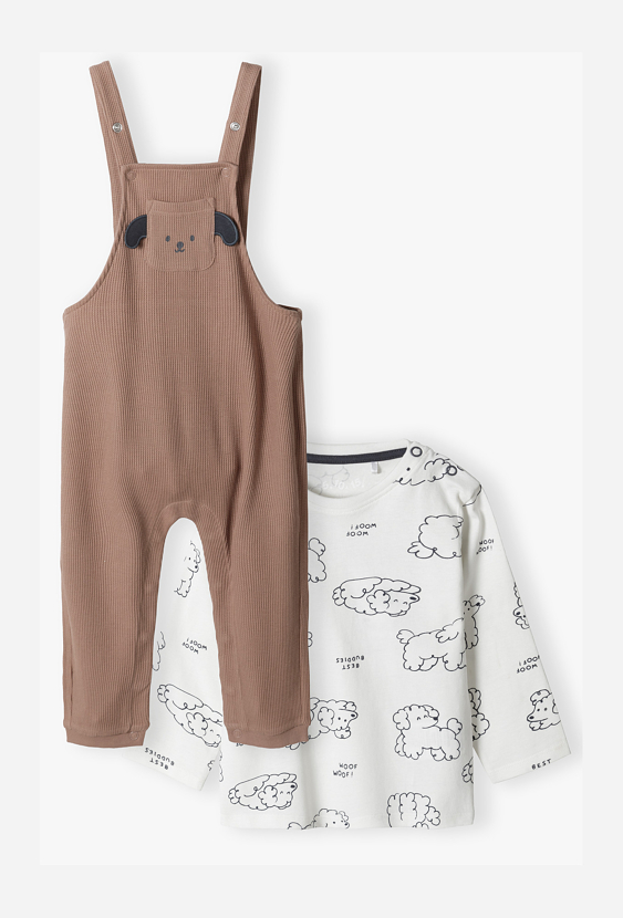 Niemowlęcy komplet 2-częściowy– ogrodniczki i bluzka z pieskami