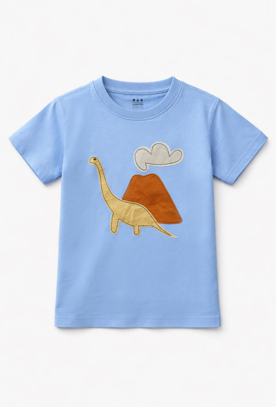 Koszulka chłopięca comfort z dinozaurem i wulkanem