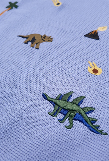 Koszulka chłopięca z waflowej dzianiny z haftami dinozaurów