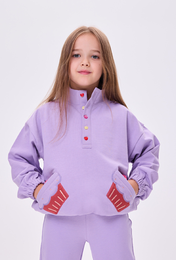 Bluza dziewczęca na stójce z ozdobnymi kieszeniami