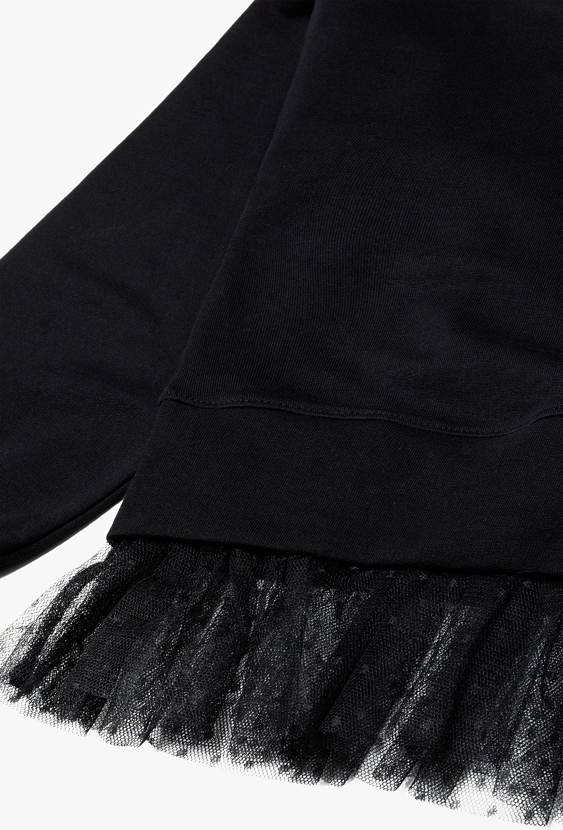 Czarna bluza dziewczęca z kapturem i tiulową falbanką