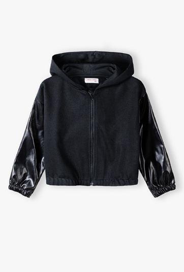 Czarna krótka bluza dziewczęca z kapturem