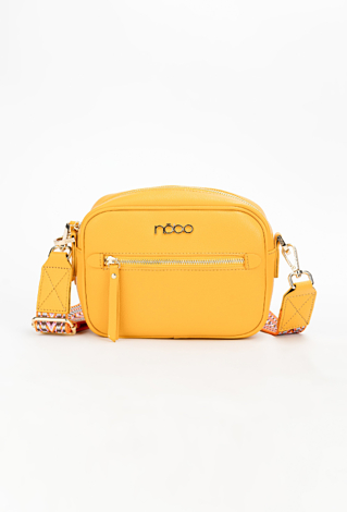 Żółta torebka crossbody z kolorowym paskiem