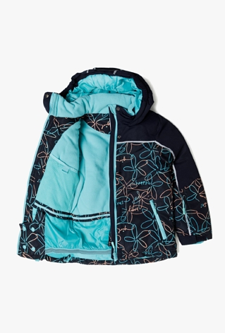 Kurtka narciarska dla dziewczynki - granatowa w kwiaty